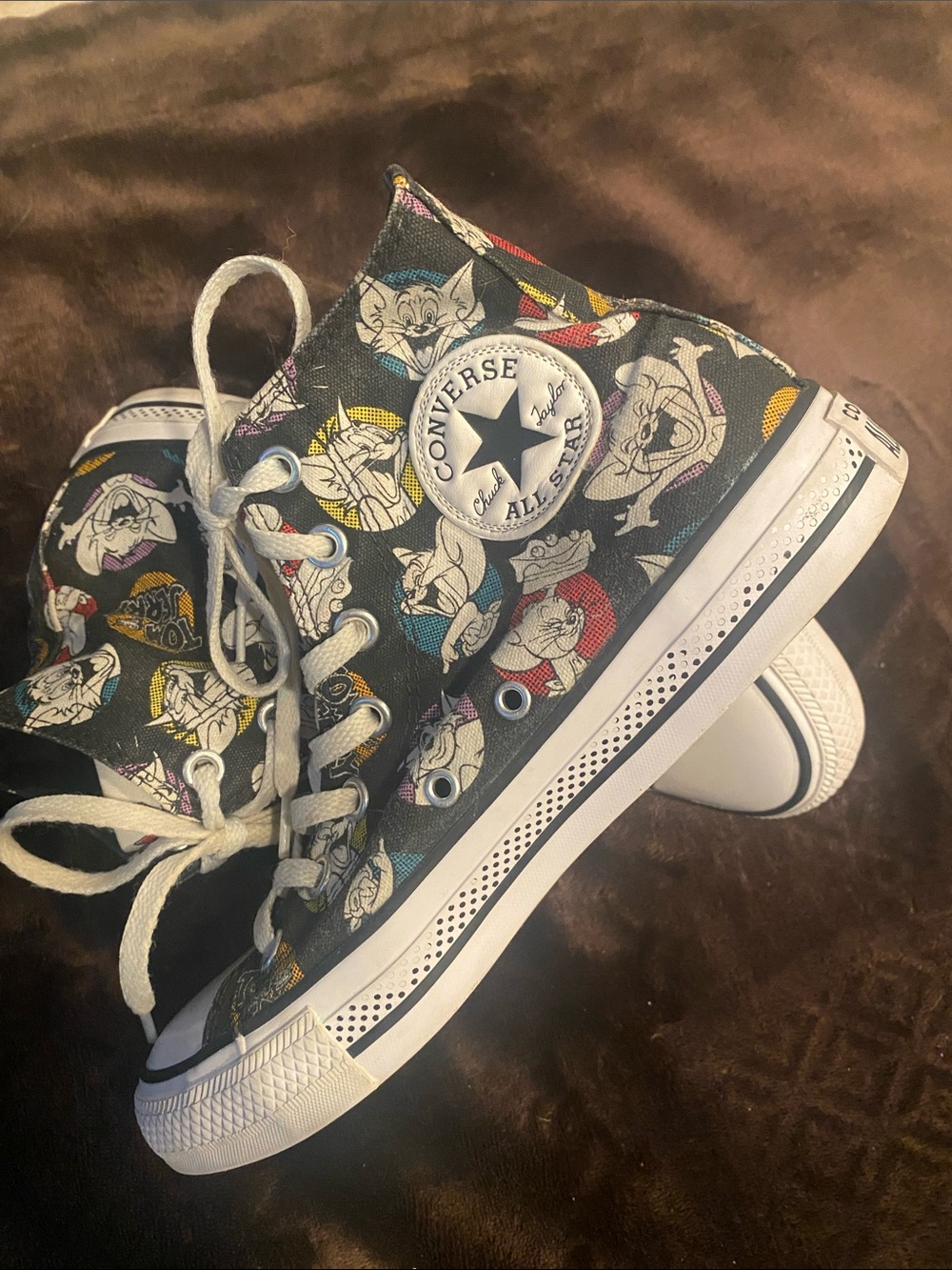 Converse Black High Top Sneakers with Colorful Cartoon Print